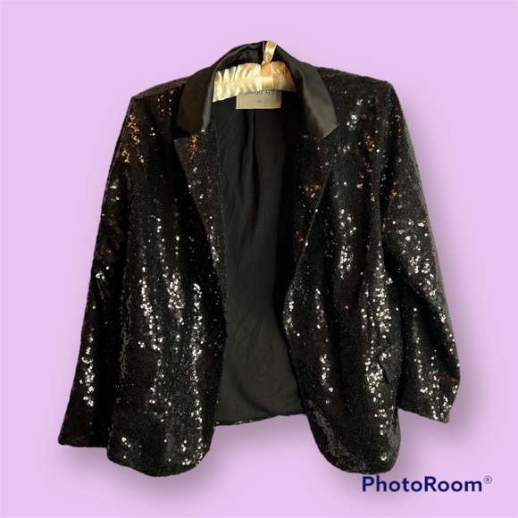 Smart Set Jackets & Blazers - Smart Set Black Sequin Tuxedo Jacket Size Large